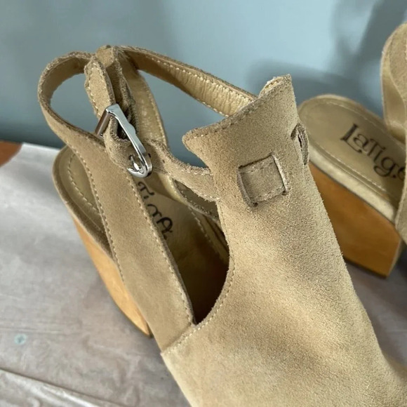 LATIGO Anthropologie Simon Suede Slingback Bootie Tan Closed-Toe Wood Size 10 - Picture 2 of 13